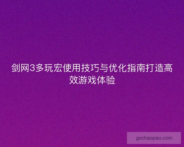 剑网3多玩宏使用技巧与优化指南打造高效游戏体验